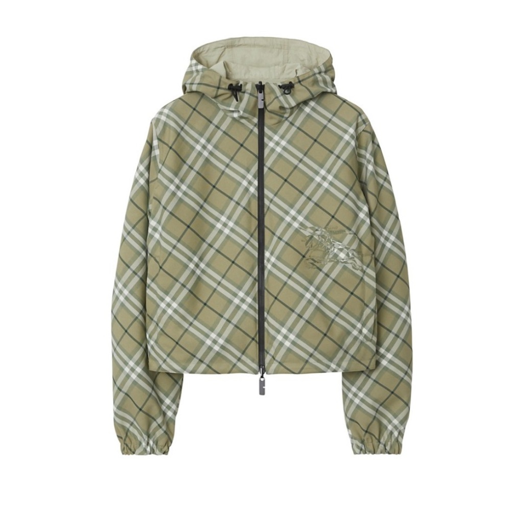 Burberry NWT 💎RARE💎Cropped Reversible Check Hooded Jacket in Skylark